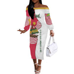Lome Togo Off The Shoulder Long Sleeve Dress - Sailboat and Sunset – Where the Sun Kisses the Sea