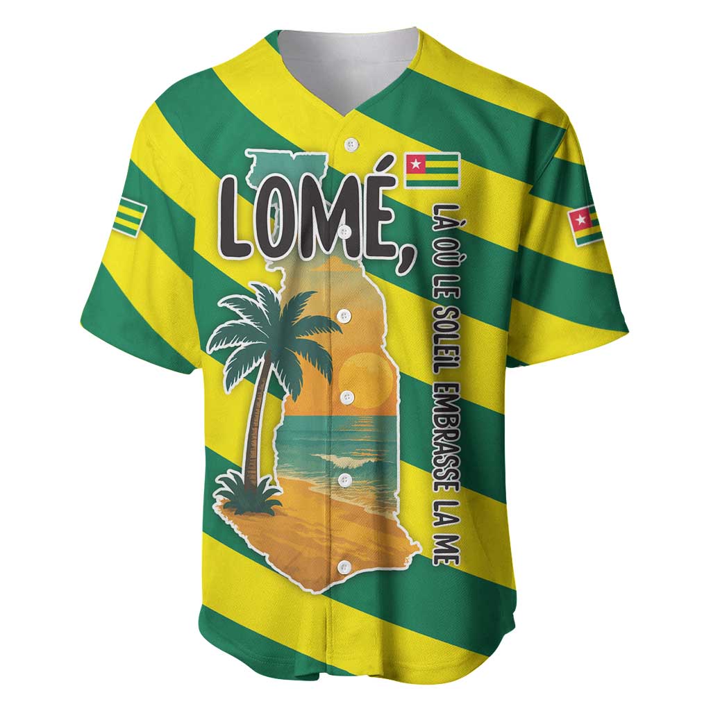 Lome Togo Sunset Baseball Jersey - Palm Trees and Ocean Embrace Design