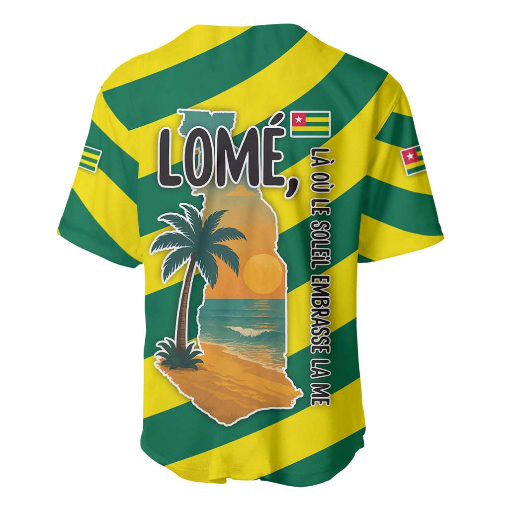 Lome Togo Sunset Baseball Jersey - Palm Trees and Ocean Embrace Design