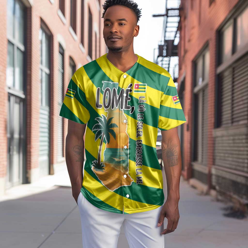 Lome Togo Sunset Baseball Jersey - Palm Trees and Ocean Embrace Design