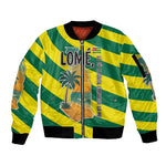 Lome Togo Sunset Sleeve Zip Bomber Jacket - Palm Trees and Ocean Embrace Design