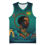 Togo Futuristic Afrocentric Woman Basketball Jersey with Flag and Stars Design - African Pride