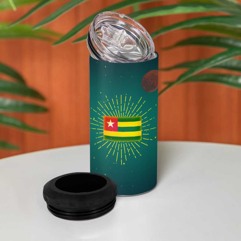 Togo Futuristic Afrocentric Woman 4 in 1 Can Cooler Tumbler with Flag and Stars Design