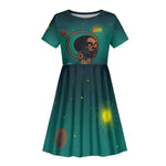 Togo Futuristic Afrocentric Woman Kid Short Sleeve Dress with Flag and Stars Design
