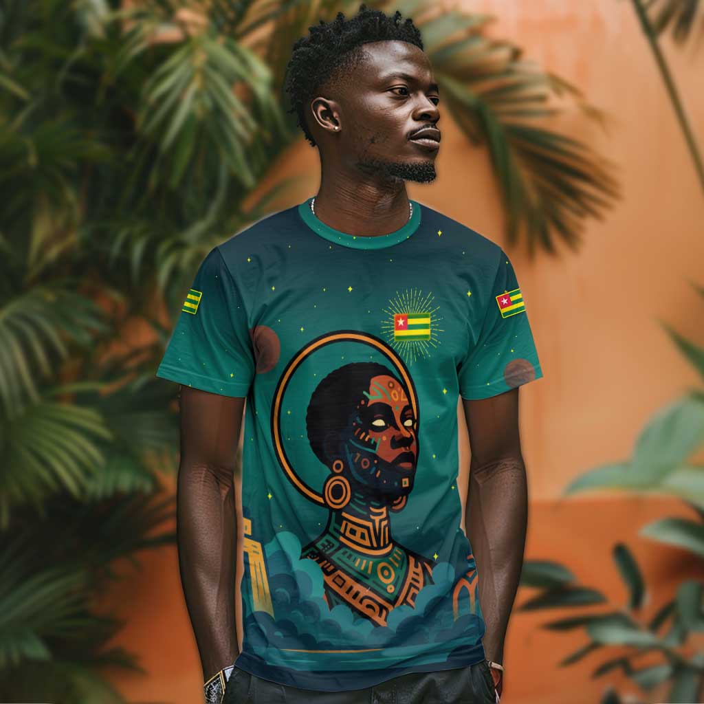 Togo Futuristic Afrocentric Woman T shirt with Flag and Stars Design