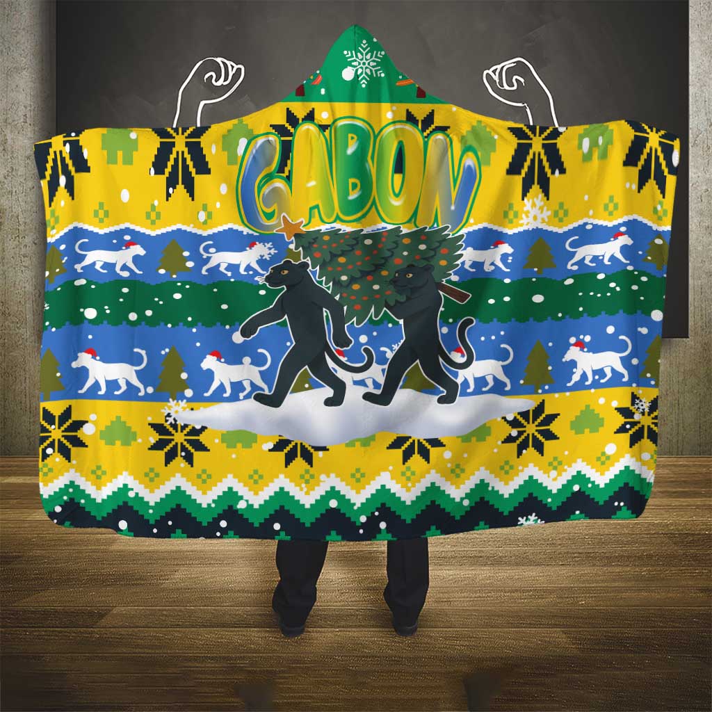 Gabon Christmas Hooded Blanket Black Panthers Carrying Tree and Snowflake - African Pride