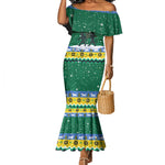 Gabon Christmas Mermaid Dress Black Panthers Carrying Tree and Snowflake - African Pride