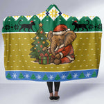 Gabon Christmas Hooded Blanket Pixel Art Elephant Santa Christmas Tree and Flag - African Pride