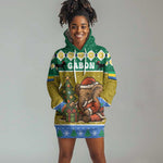 Gabon Christmas Hoodie Dress Pixel Art Elephant Santa Christmas Tree and Flag - African Pride
