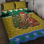 Gabon Christmas Quilt Bed Set Pixel Art Elephant Santa Christmas Tree and Flag - African Pride