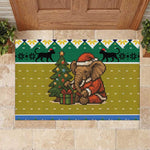 Gabon Christmas Rubber Doormat Pixel Art Elephant Santa Christmas Tree and Flag - African Pride