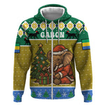 Gabon Christmas Zip Hoodie Pixel Art Elephant Santa Christmas Tree and Flag - African Pride