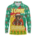 Guinea Christmas Long Sleeve Polo Shirt Santa Chimpanzee Heart Hands and Snowflake - African Pride