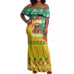 Guinea Christmas Off Shoulder Maxi Dress Santa Chimpanzee Heart Hands and Snowflake - African Pride