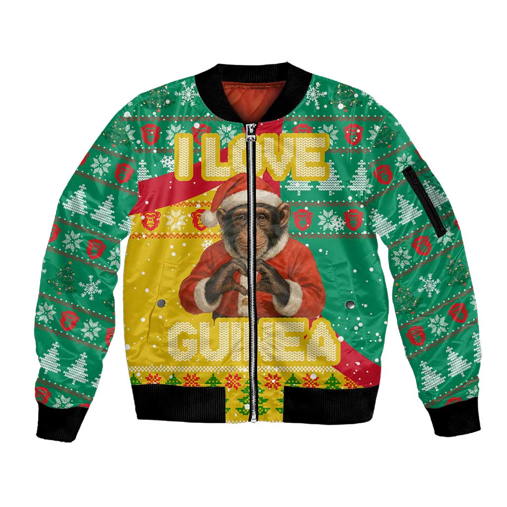 Guinea Christmas Sleeve Zip Bomber Jacket Santa Chimpanzee Heart Hands and Snowflake - African Pride
