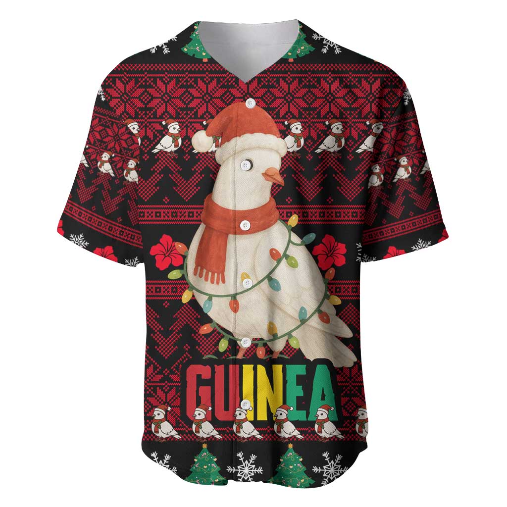 Guinea Christmas Baseball Jersey Festive Dove String Lights and Red Black Holiday - African Pride