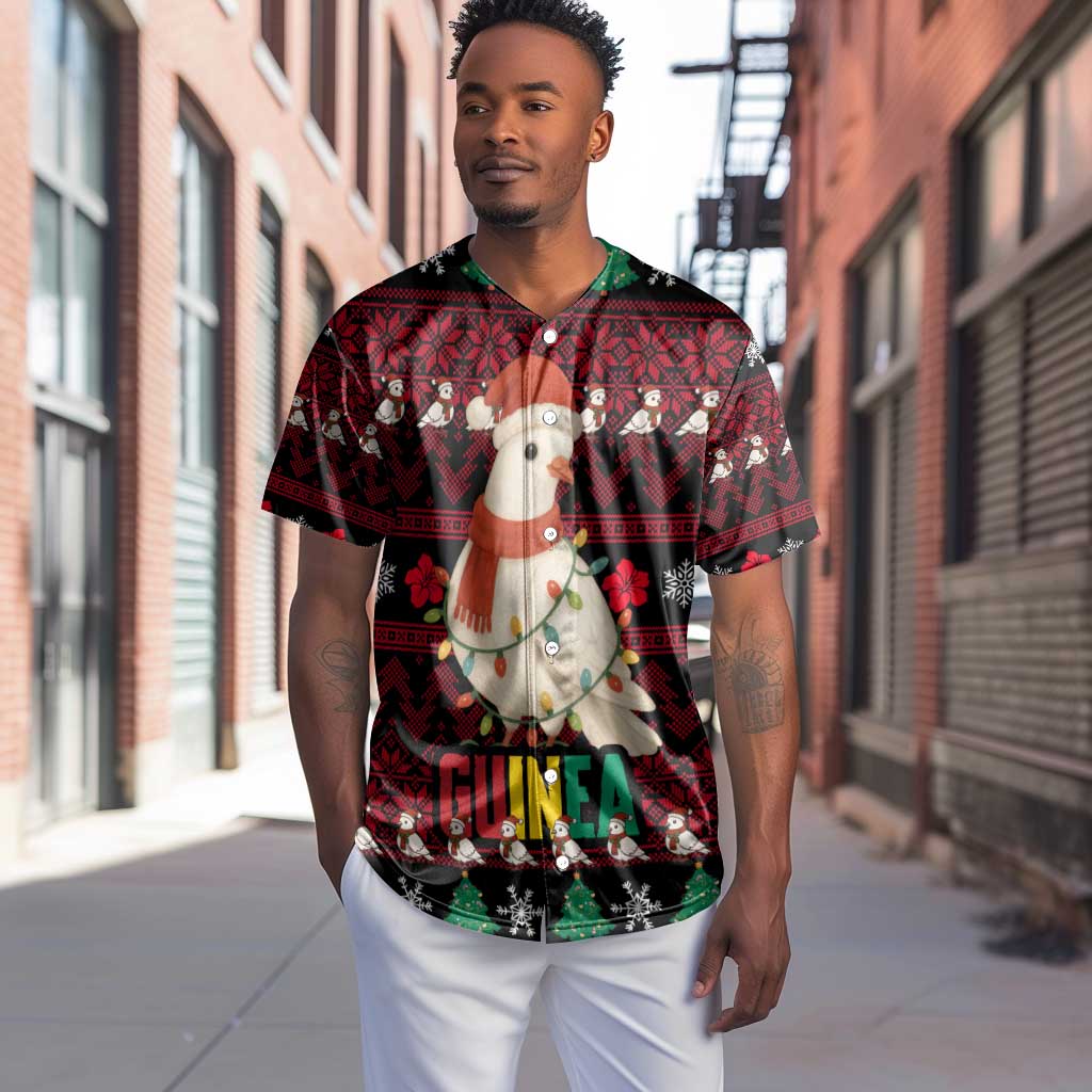 Guinea Christmas Baseball Jersey Festive Dove String Lights and Red Black Holiday - African Pride