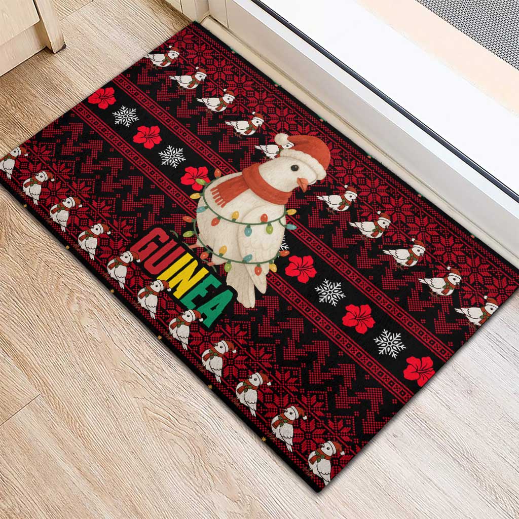 Guinea Christmas Rubber Doormat Festive Dove String Lights and Red Black Holiday - African Pride