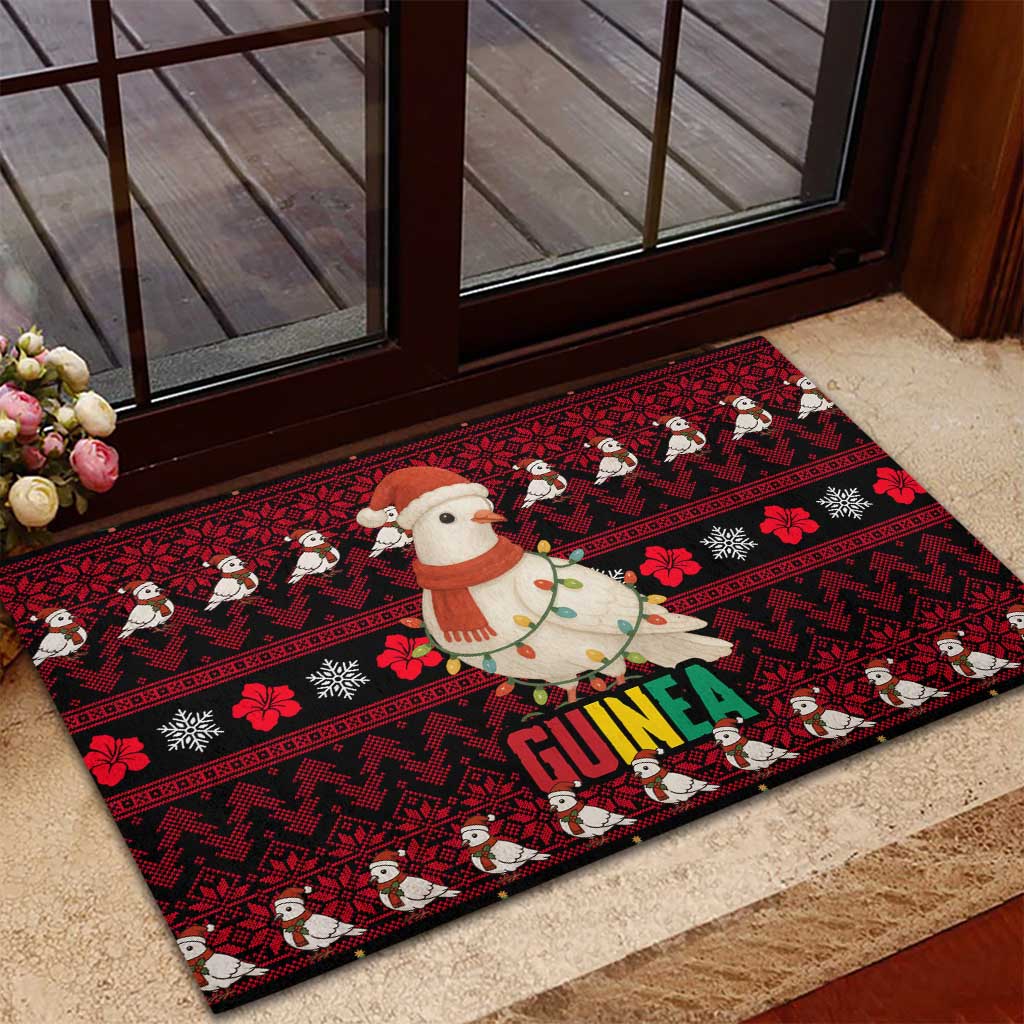 Guinea Christmas Rubber Doormat Festive Dove String Lights and Red Black Holiday - African Pride