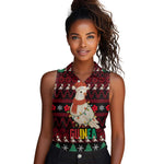 Guinea Christmas Women Sleeveless Polo Shirt Festive Dove String Lights and Red Black Holiday - African Pride