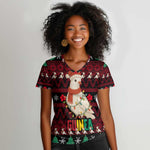 Guinea Christmas Women V-Neck T-Shirt Festive Dove String Lights and Red Black Holiday - African Pride