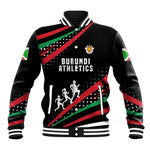 Burundi Baseball Jacket with Athletics Runners Black Red Green Flag Spirit