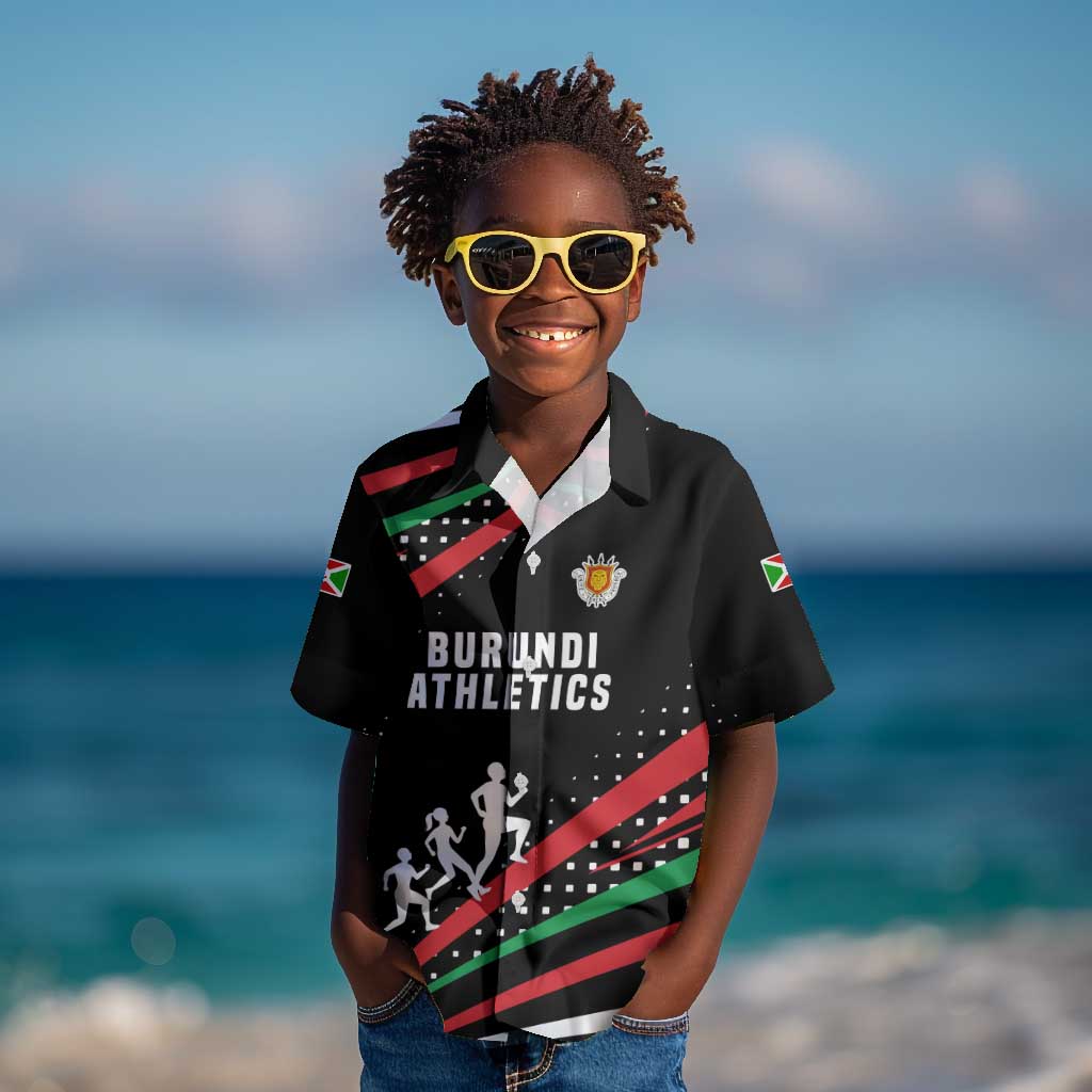 Burundi Kid Hawaiian Shirt with Athletics Runners Black Red Green Flag Spirit
