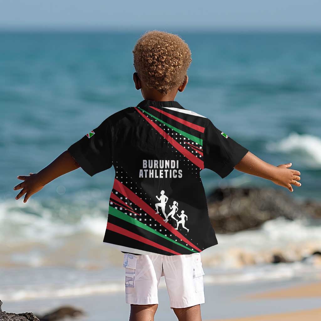 Burundi Kid Hawaiian Shirt with Athletics Runners Black Red Green Flag Spirit