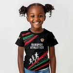 Burundi Kid T shirt with Athletics Runners Black Red Green Flag Spirit