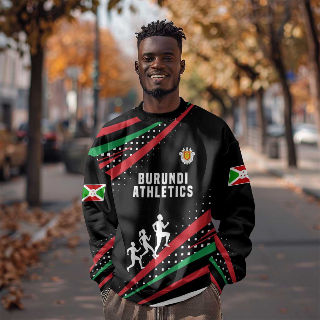 Burundi Sweatshirt with Athletics Runners Black Red Green Flag Spirit