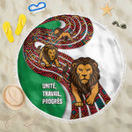 Burundi Lion Tribal Pattern Beach Blanket - National Motto Unité Travail Progrès