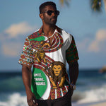 Burundi Lion Tribal Pattern Hawaiian Shirt - National Motto Unité Travail Progrès