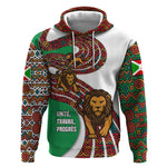 Burundi Lion Tribal Pattern Hoodie - National Motto Unité Travail Progrès