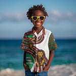 Burundi Lion Tribal Pattern Kid Hawaiian Shirt - National Motto Unité Travail Progrès