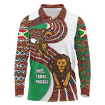 Burundi Lion Tribal Pattern Long Sleeve Polo Shirt - National Motto Unité Travail Progrès
