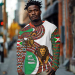 Burundi Lion Tribal Pattern Long Sleeve Shirt - National Motto Unité Travail Progrès