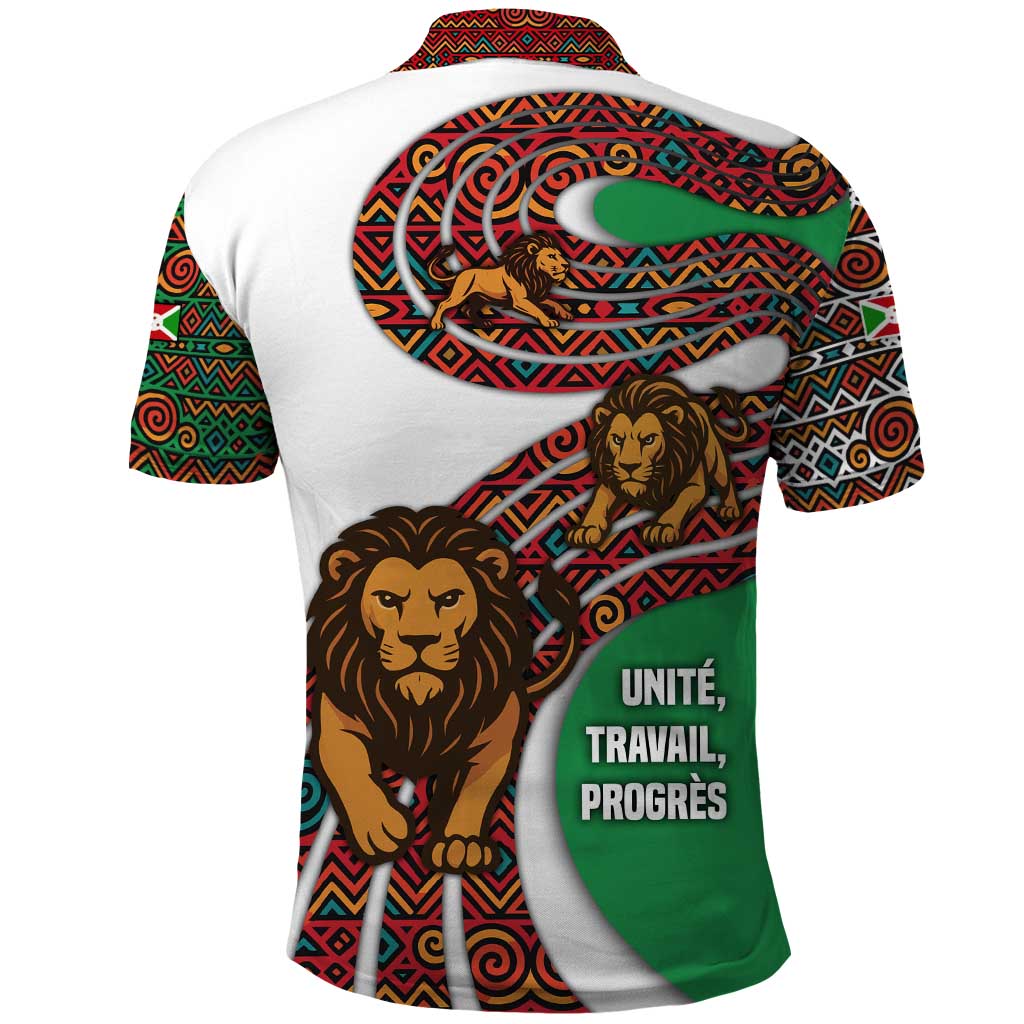 Burundi Lion Tribal Pattern Polo Shirt - National Motto Unité Travail Progrès