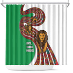 Burundi Lion Tribal Pattern Shower Curtain - National Motto Unité Travail Progrès