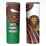 Burundi Lion Tribal Pattern Skinny Tumbler - National Motto Unité Travail Progrès