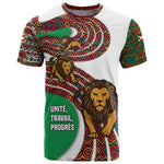 Burundi Lion Tribal Pattern T shirt - National Motto Unité Travail Progrès