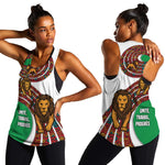 Burundi Lion Tribal Pattern Women Racerback Tank - National Motto Unité Travail Progrès