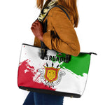 Burundi Flag Leather Tote Bag with National Emblem and Motto Unité Travail Progres