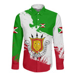 Burundi Flag Long Sleeve Button Shirt with National Emblem and Motto Unité Travail Progres