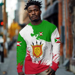 Burundi Flag Long Sleeve Shirt with National Emblem and Motto Unité Travail Progres