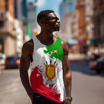Burundi Flag Men Tank Top with National Emblem and Motto Unité Travail Progres