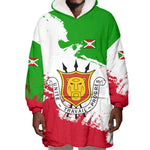 Burundi Flag Wearable Blanket Hoodie with National Emblem and Motto Unité Travail Progres