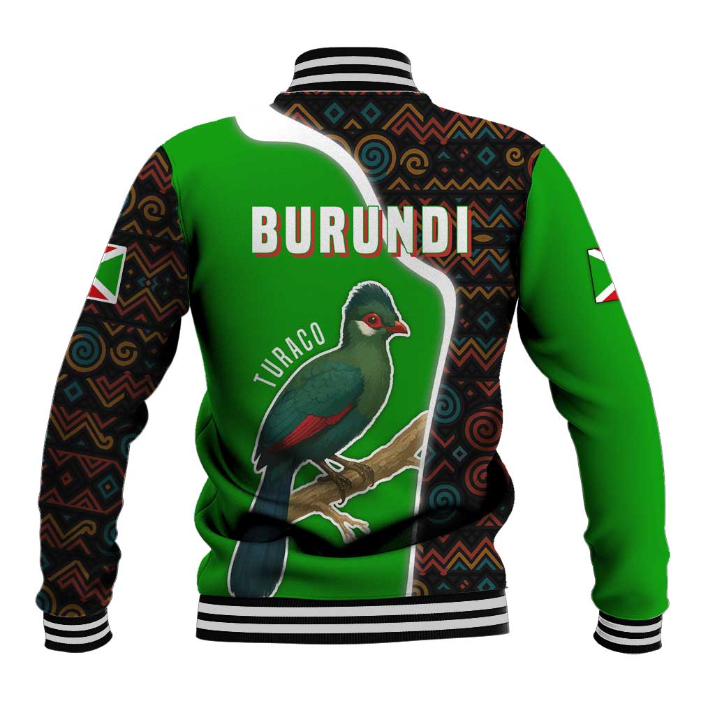 Burundi Turaco Baseball Jacket with National Bird and Flag Pattern