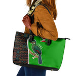 Burundi Turaco Leather Tote Bag with National Bird and Flag Pattern