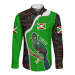 Burundi Turaco Long Sleeve Button Shirt with National Bird and Flag Pattern