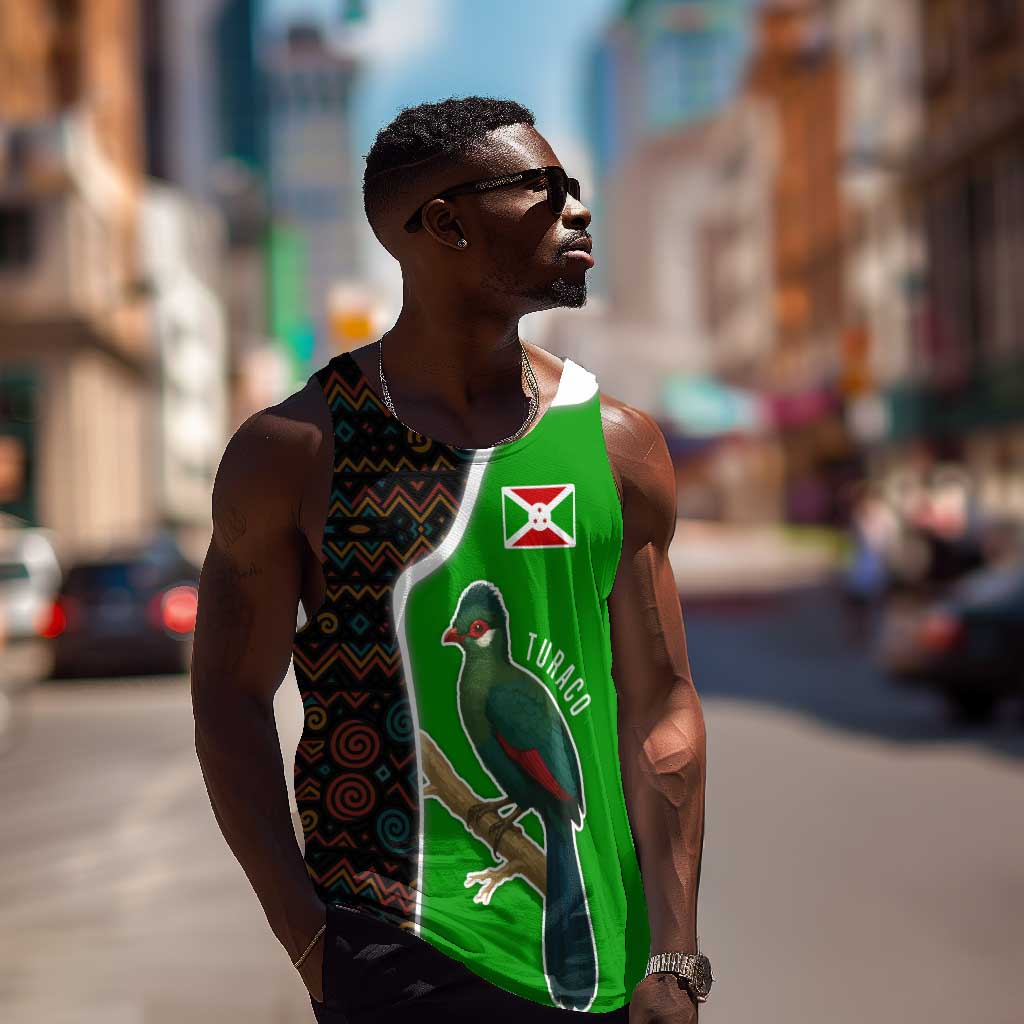 Burundi Turaco Men Tank Top with National Bird and Flag Pattern